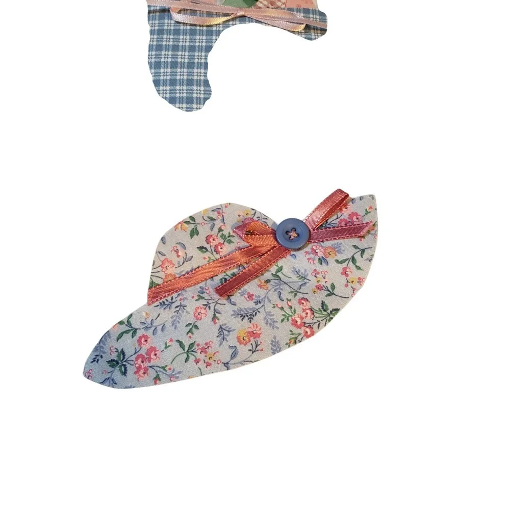 Vintage Handmade Quilted Easter‎ Wall Hanging Multicolor Bunny Hat Basket